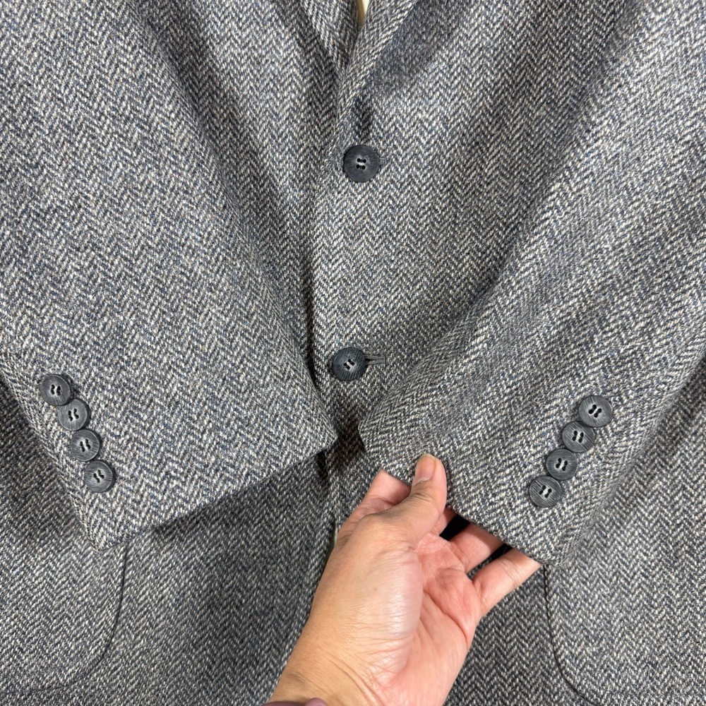 Samuelsohn Grey Herringbone Wool Blazer Sport Coat Size 40R Classic Tailored - Picture 7 of 16